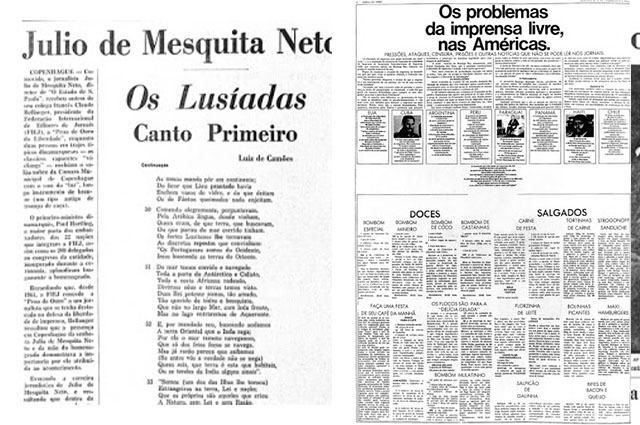 Capas de jornais durante a vigência do AI-5, em plena ditadura militar: trechos de livros e receitas